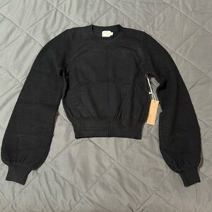 Black Ribbed Sleeve Sweater